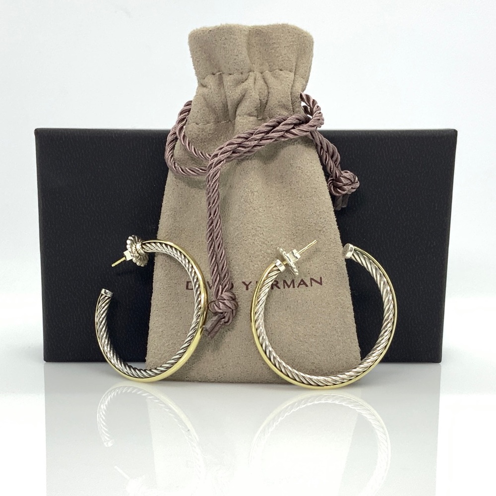 David Yurman 925 & 18k Gold Large Hoop Earrings